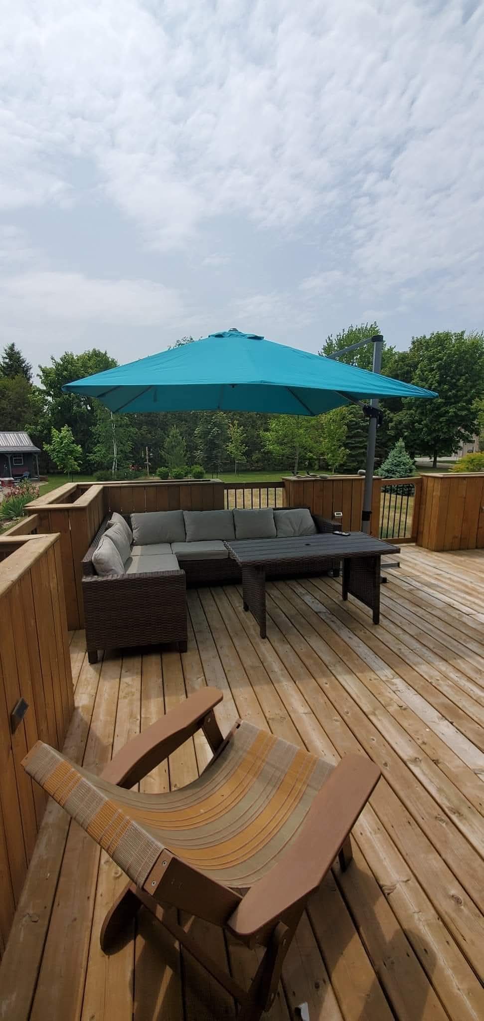 Spacious deck with comfortable furniture
