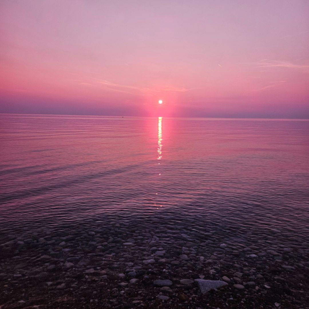 Pink sunset over Lake Huron